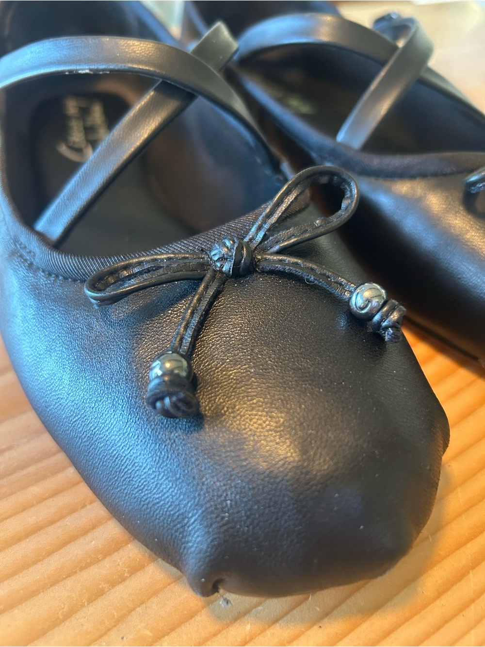 Circus by Sam Edelman Black Bow Ballet Flats with Crisscross Ankle Straps - Picture 3 of 5